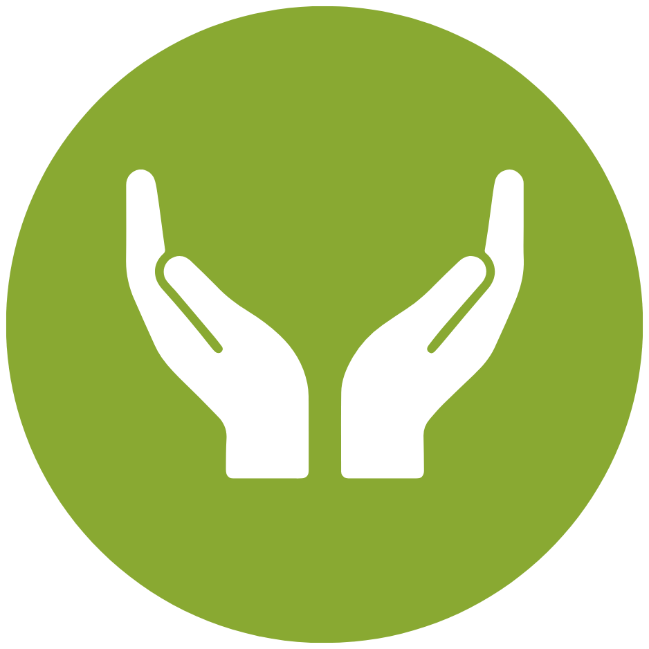 Illustration of two white hands cupped together inside a green circle.