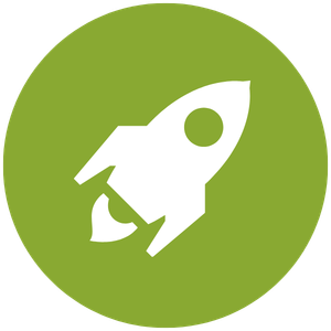 Green circle with a white rocket icon