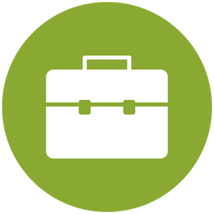 Icon of a briefcase on a green circular background