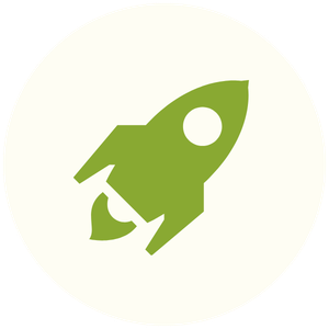Green rocket icon inside a white circle.
