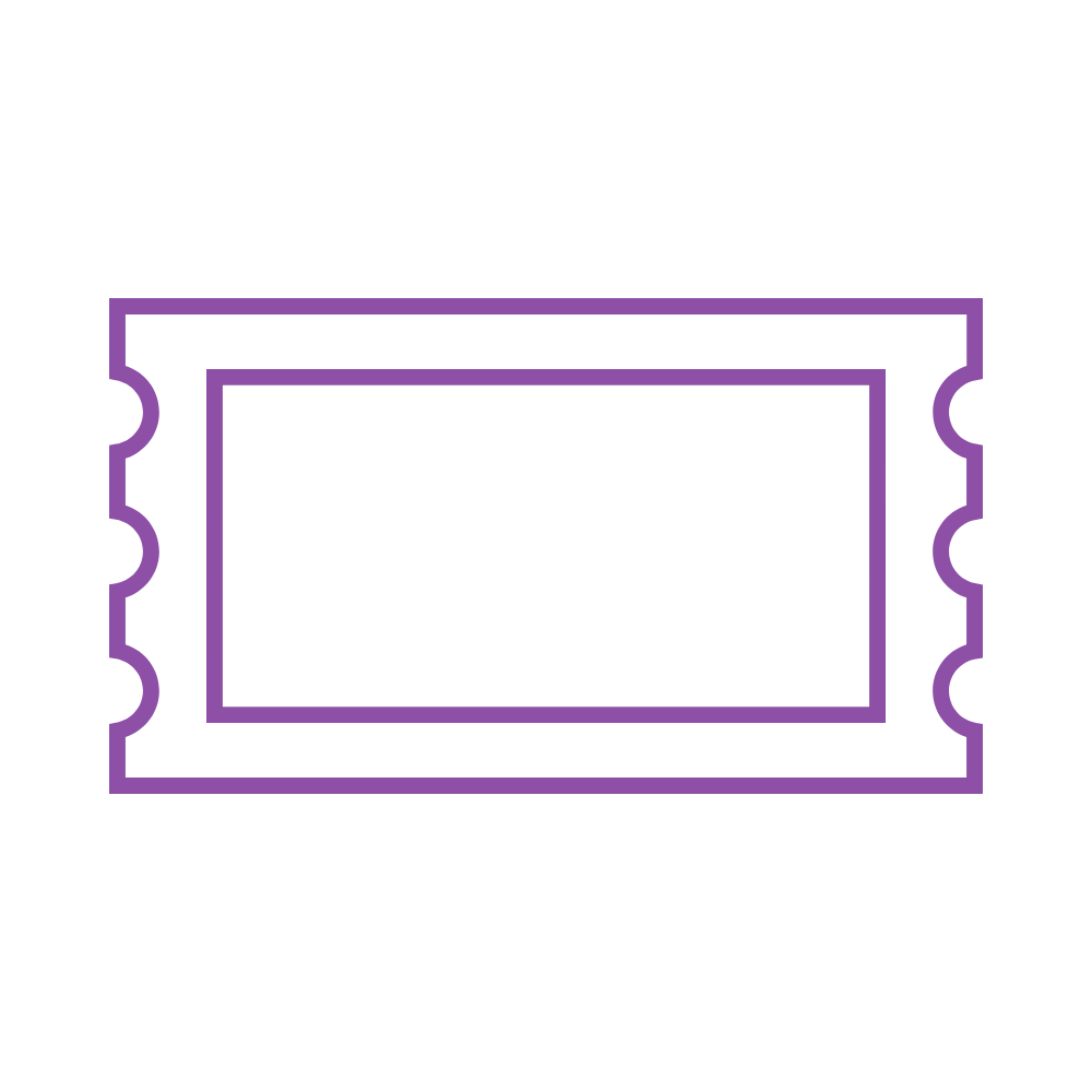 Outline of a ticket or coupon with purple borders on a black background.