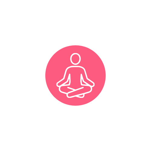 An icon of a person sitting in a cross-legged meditation pose with a pink background.
