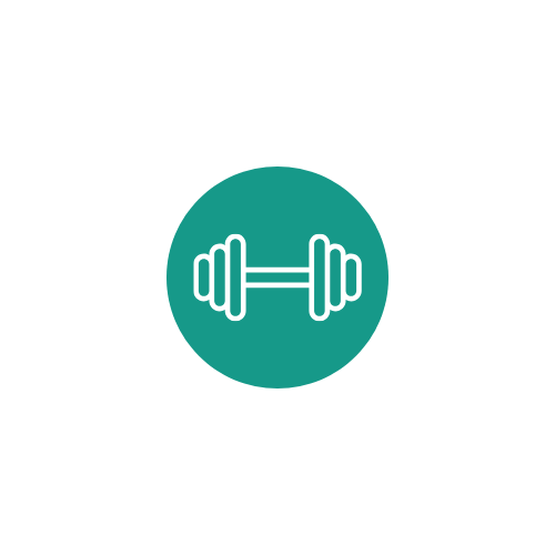 Fitness tracker icon with a dumbbell symbol inside a teal circle