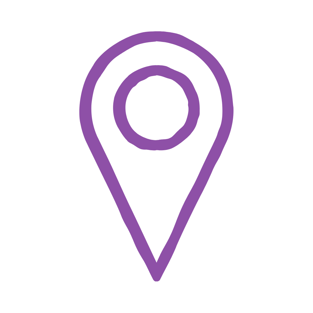 Purple map pin icon on black background.