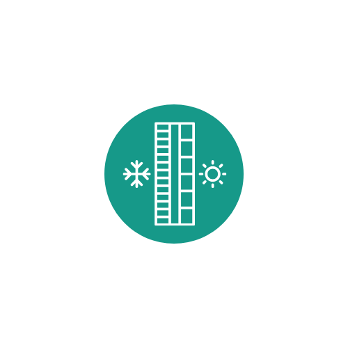 Thermostat control icon with snowflake and sun symbols indicating cooling and heating mode.