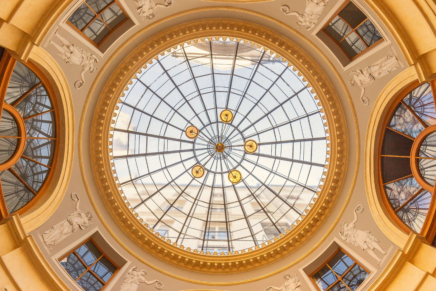 Ornate glass dome ceiling in Paris, fine art architecture photography print by Hermès Gray, limited edition