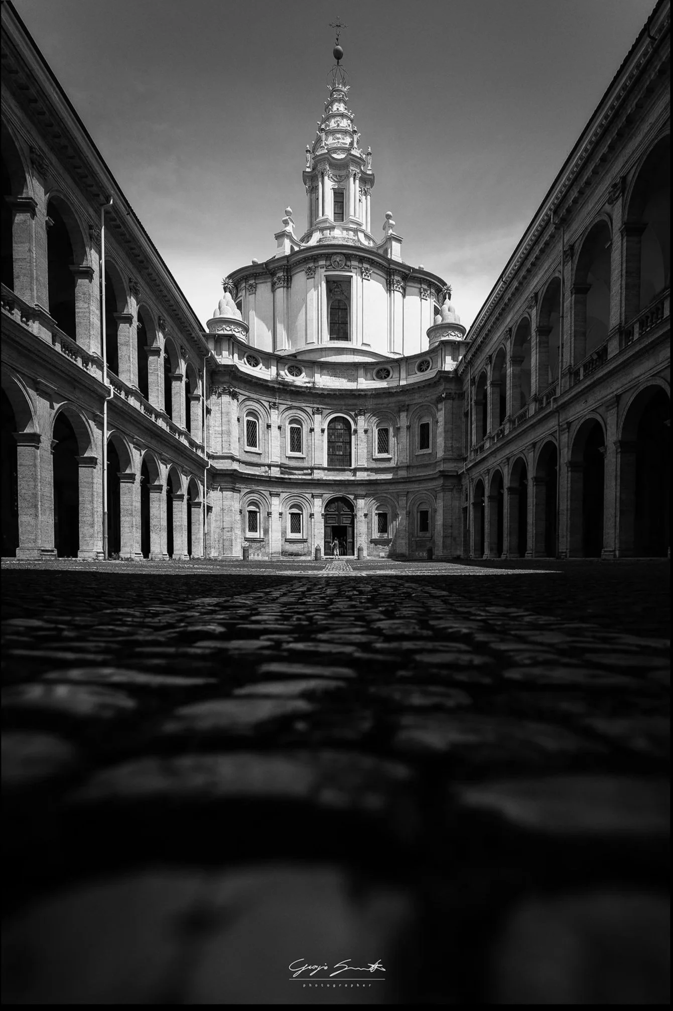Sant'Ivo alla Sapienza courtyard Rome — Borromini baroque architecture fine art photography print by Hermès Gray, limited edition