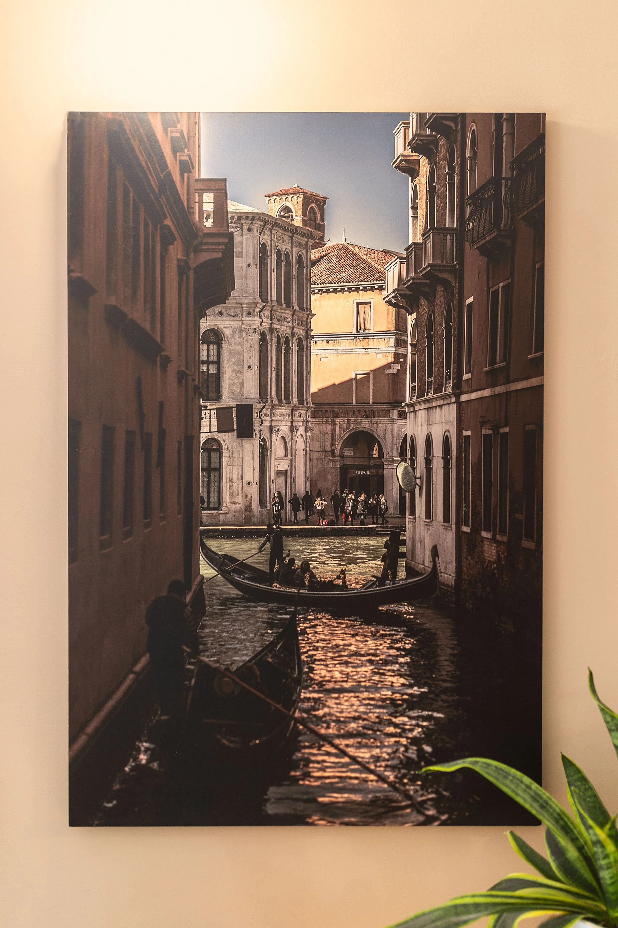 Venice canal with gondolas and church at sunset — fine art architecture photography print by Hermes Gray, limited edition