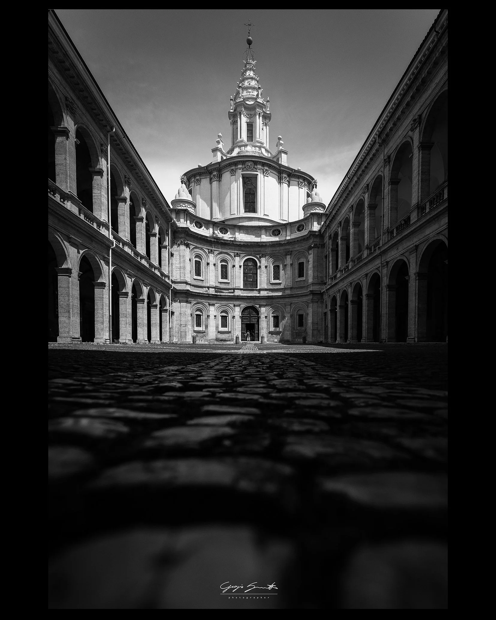 Sant'Ivo alla Sapienza Rome — historic baroque dome shot from low angle — fine art architecture photography print by Hermes Gray, limited edition