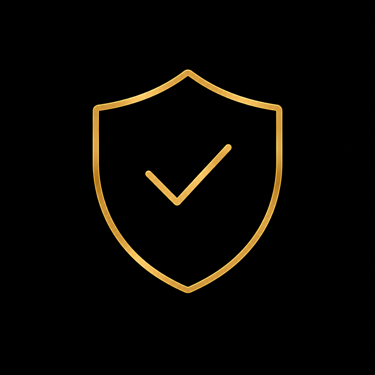 Neon yellow outline shield with a checkmark in the center on a black background.