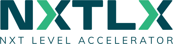 Logo of NXT Level Accelerator with stylized arrows and text