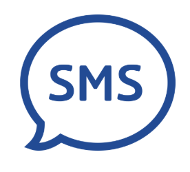 Blue SMS icon with a speech bubble outline