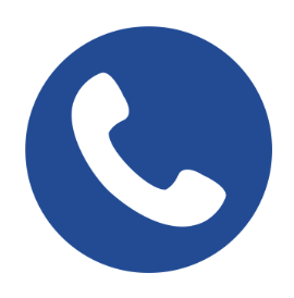 Blue circular icon with a white telephone receiver in the center.