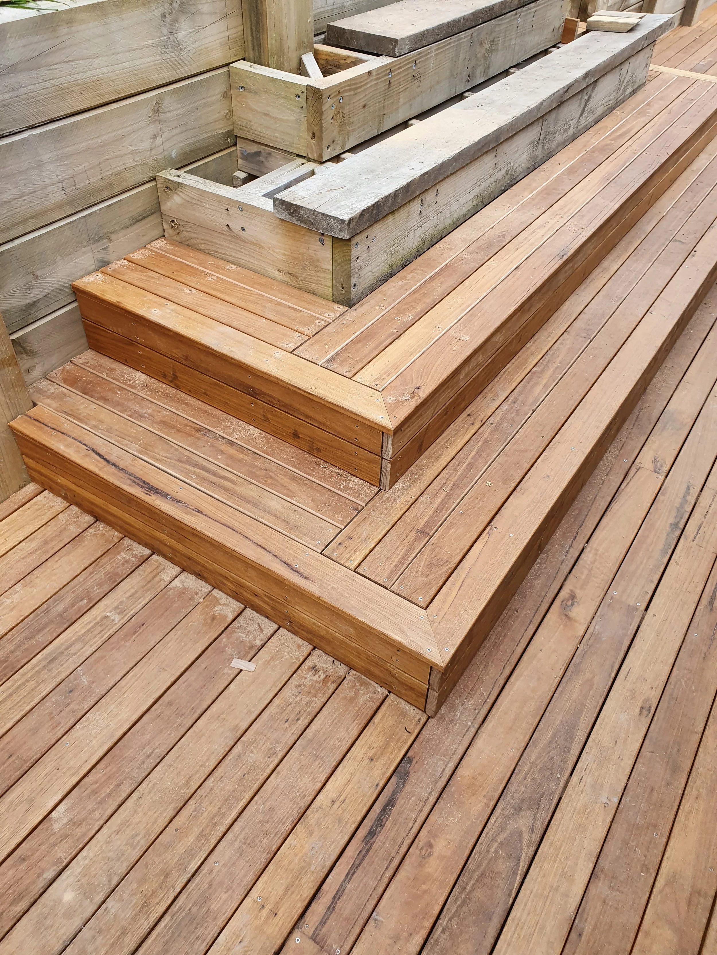 Ground Up deck building workshop demonstrating precision timber deck stair construction and outdoor carpentry classes in Hobart, Tasmania.