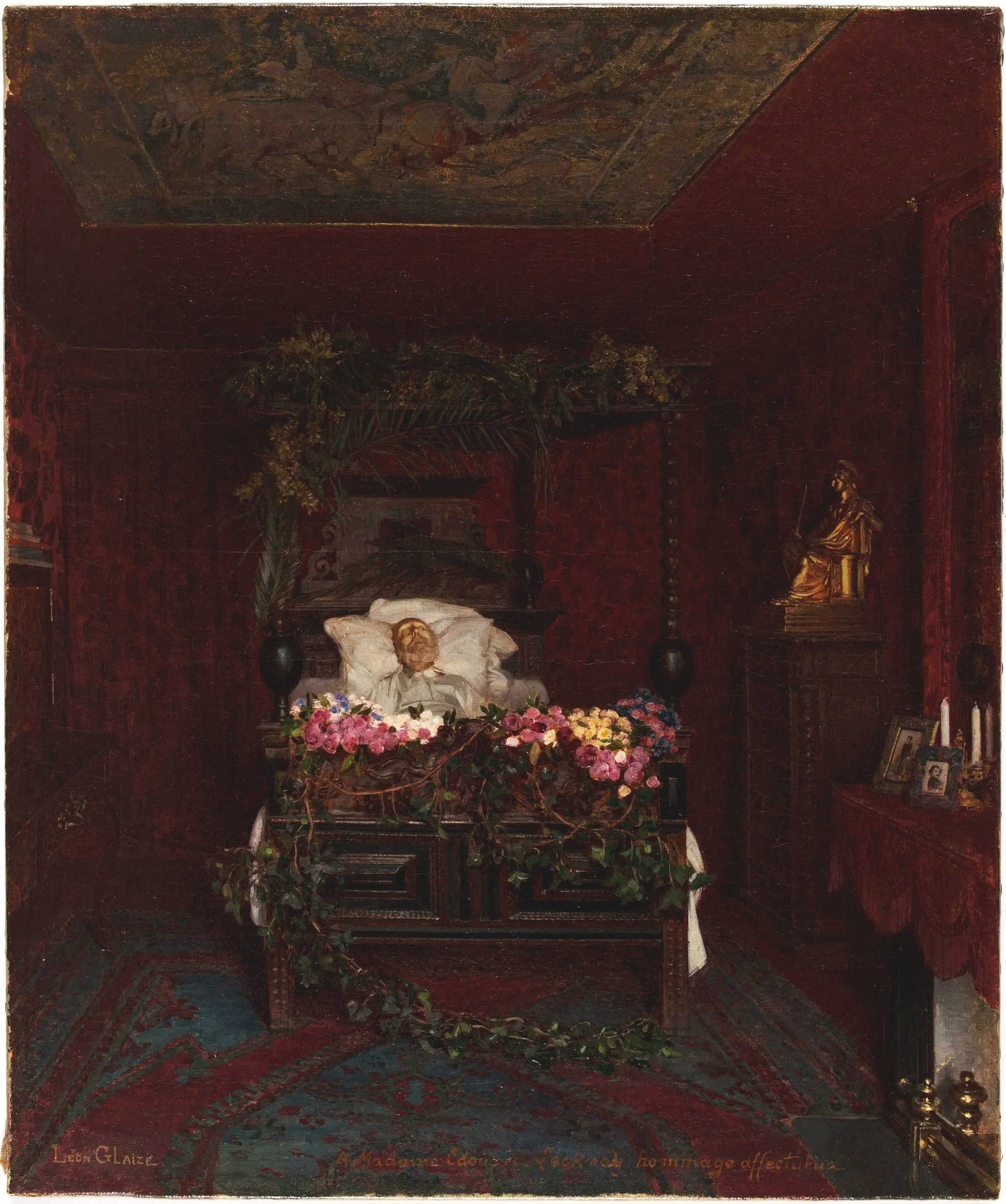   Victor Hugo on his Deathbed, Pierre-Paul-Léon Glaize, 1885, Oil on canvas, 46.9 x 39.2 cm, Collection: Maison de Victor Hugo  