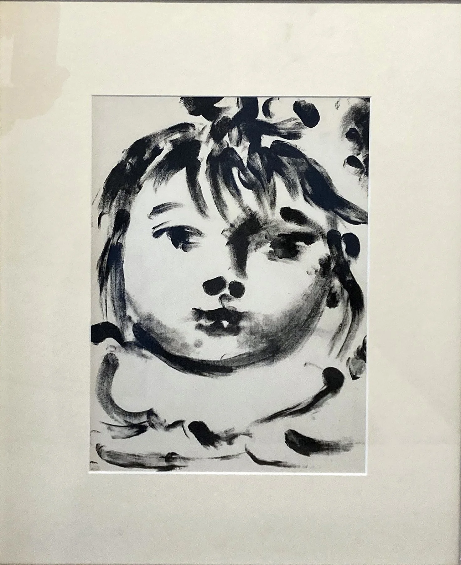 black and white print of a young girl  by Picasso