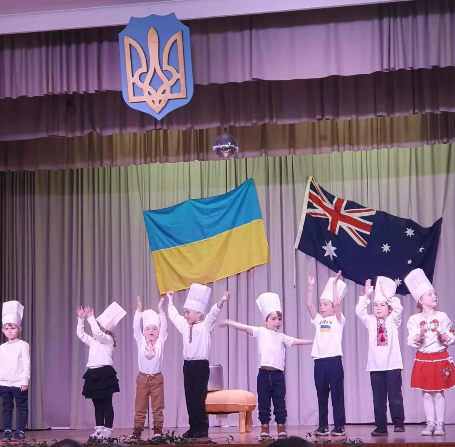 Ukrainian students performing at their school concert