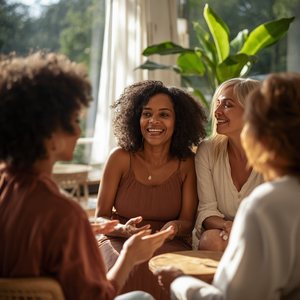 women sitting enjoy retreat setting