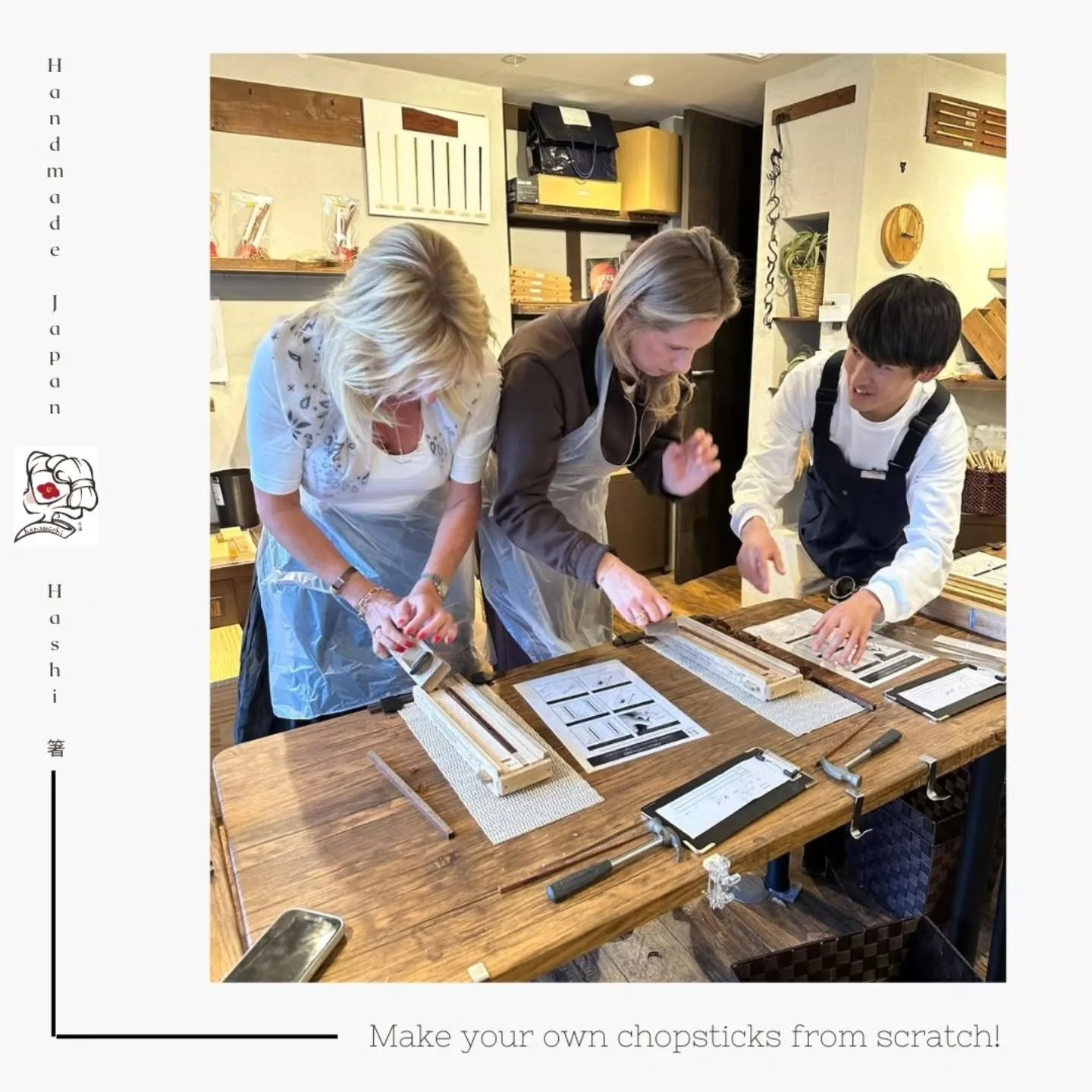 Handmade Japan ✨ not just a souvenir, but a memory you made.

Make your own chopsticks from scratch 🥢 with Hanamichi Tours!

You start by choosing your wood, and each type has its own feel, weight, and price. From there, the real magic begins.

Shap