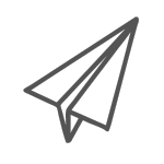 Simple black line drawing of a paper airplane.