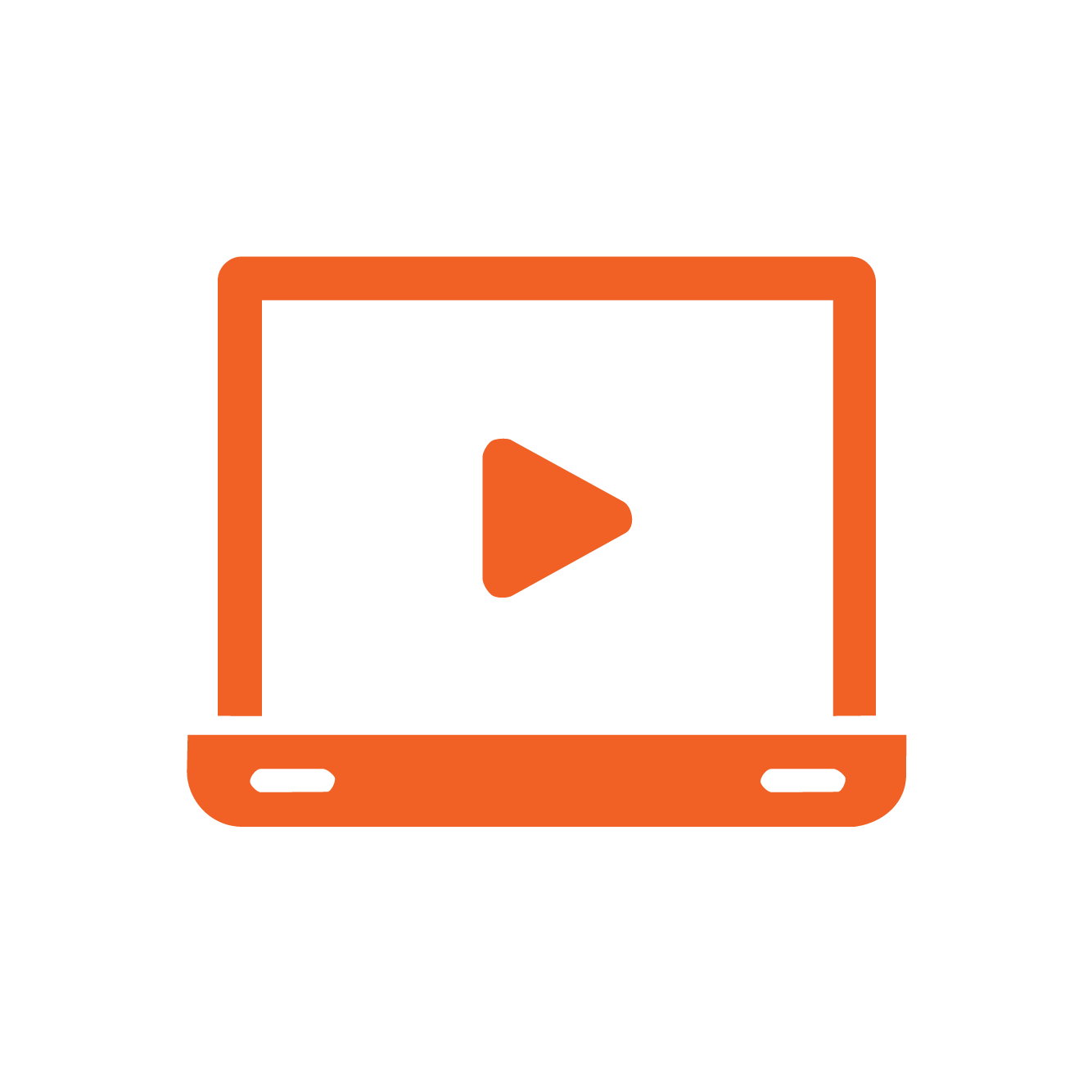 Icon of a laptop with a play button on the screen, representing video content.