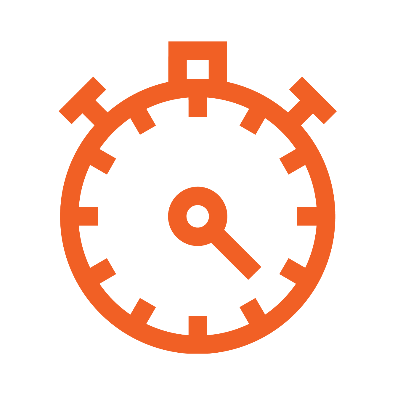 An orange stopwatch icon with the time set to approximately 8:20.
