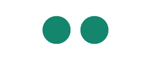 Two green circles connected by a black line with a small black line perpendicular to the connecting line on the left side.