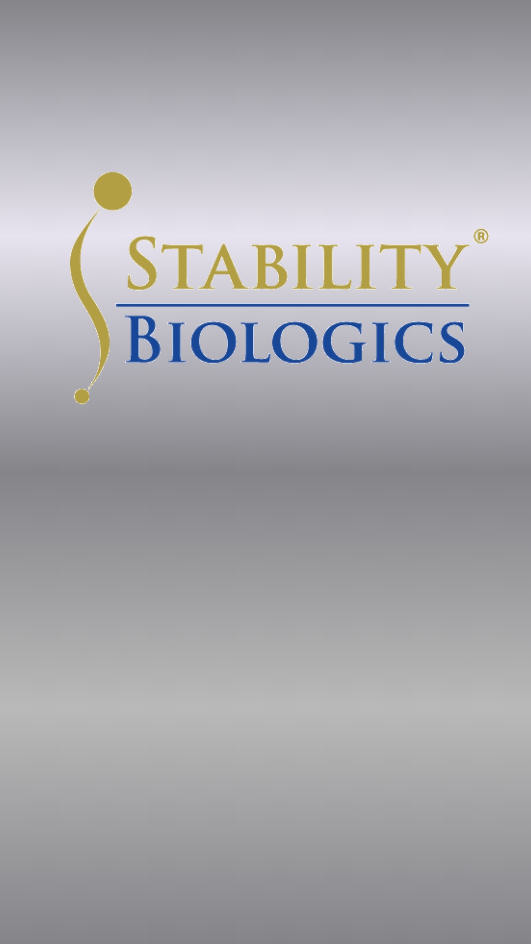 Logo of Stability Biologics with text in gold and blue on a gray gradient background.