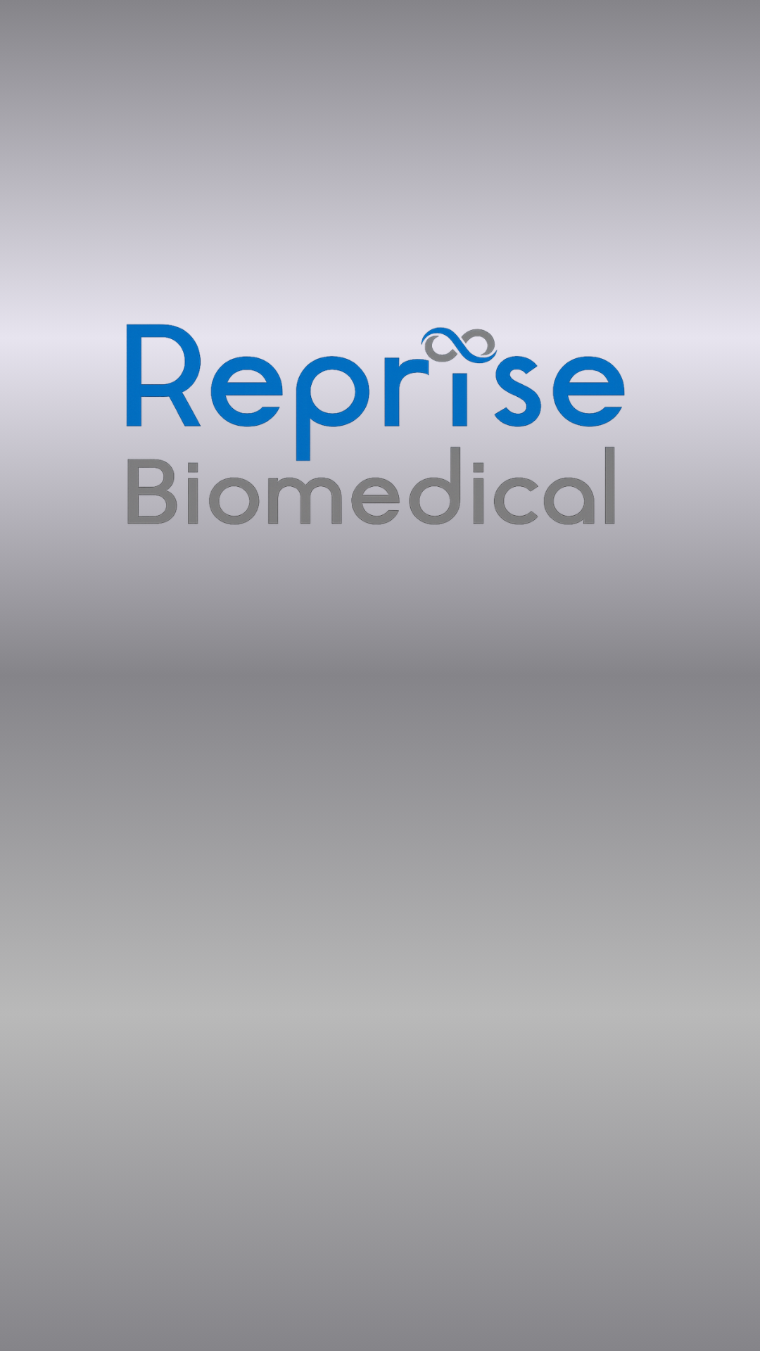 Reprise Biomedical logo with the word Reprise in blue and Biomedical in gray, featuring an infinity sign above the letter i in Reprise.