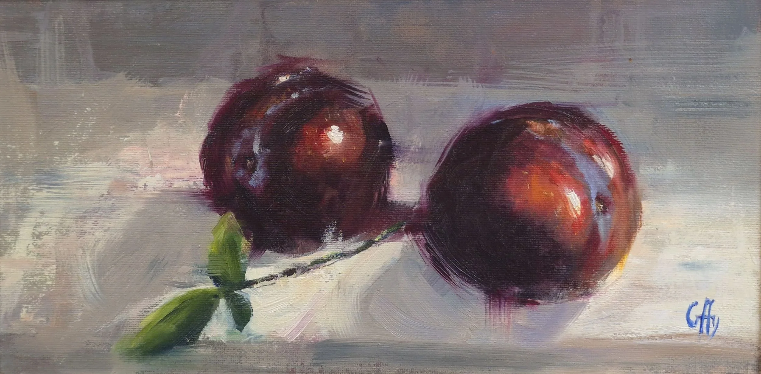oil painting of plums