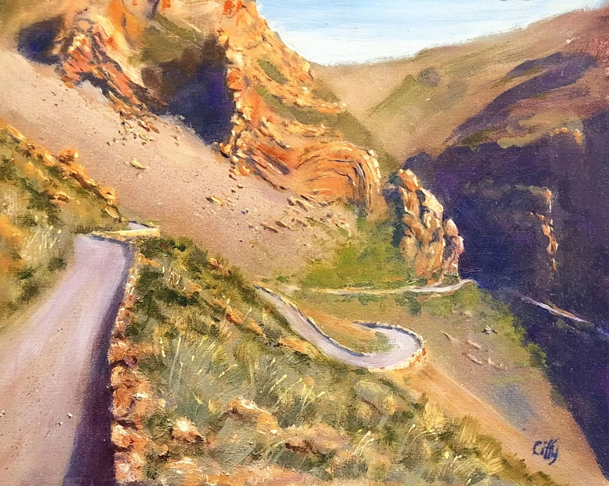 oil painting of bends in the Swartberg Pass