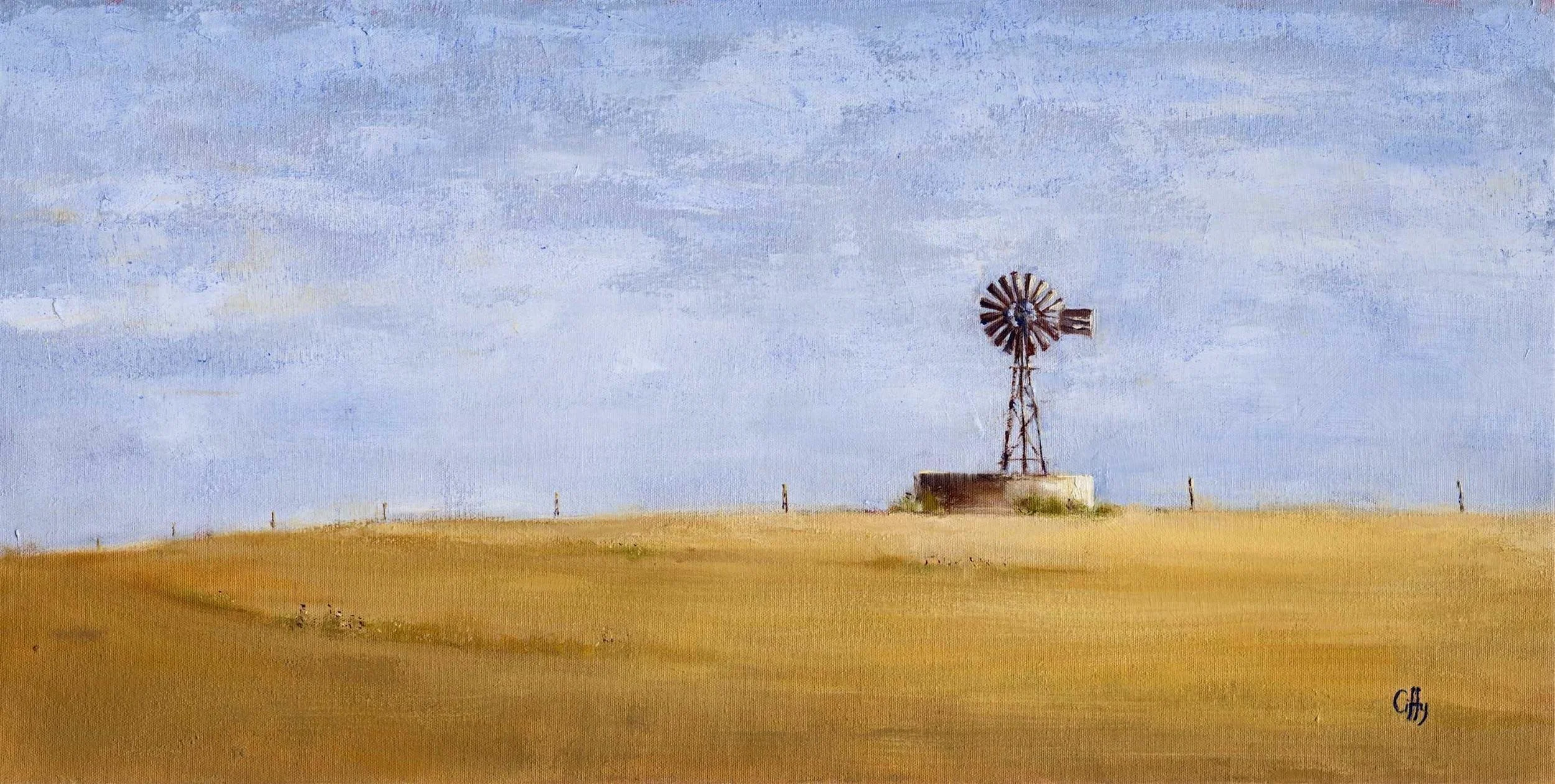 oil painting of a windmill in the Swartland