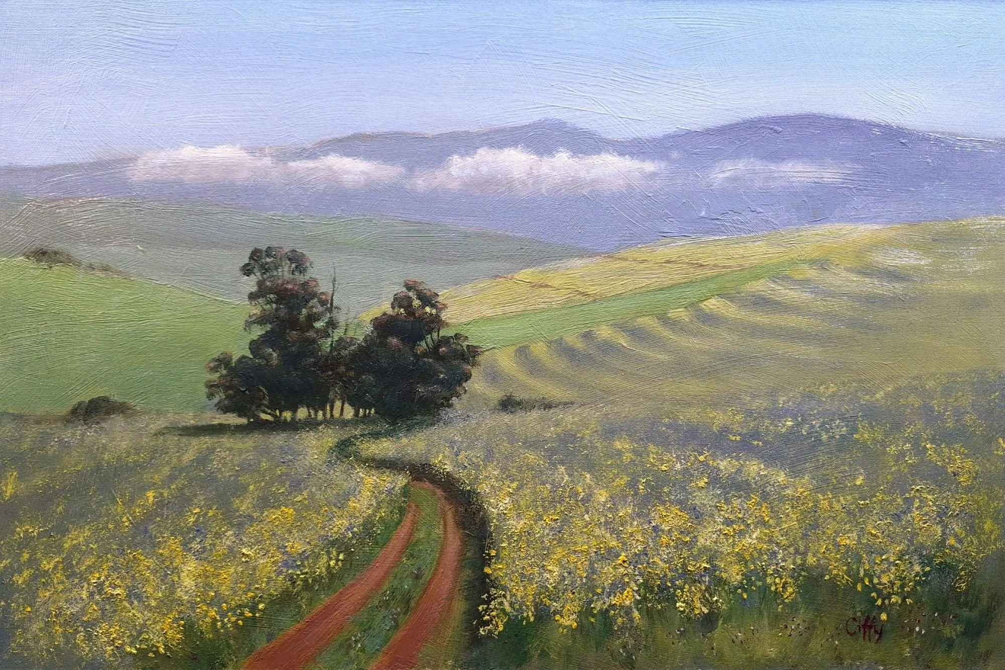 oil painting of canola field