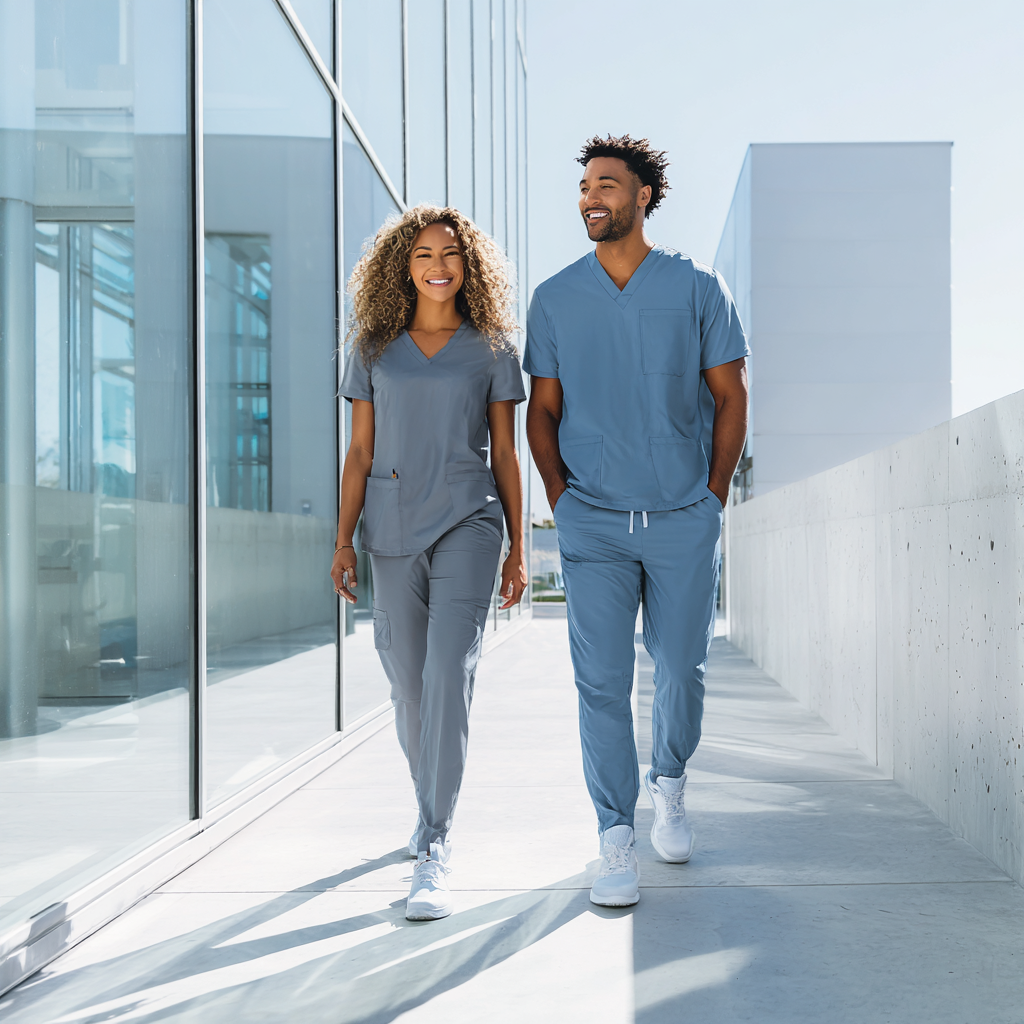 Healthcare team wearing hospital footwear in a clinical environment.
