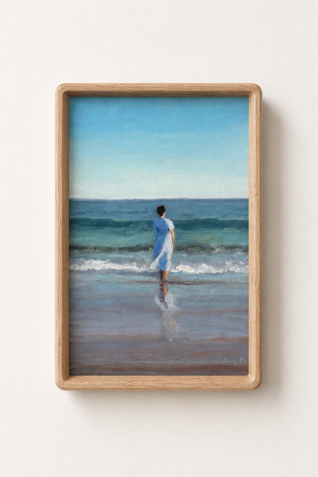 Girl looking at water Fishers Island Chocomount Blue dress