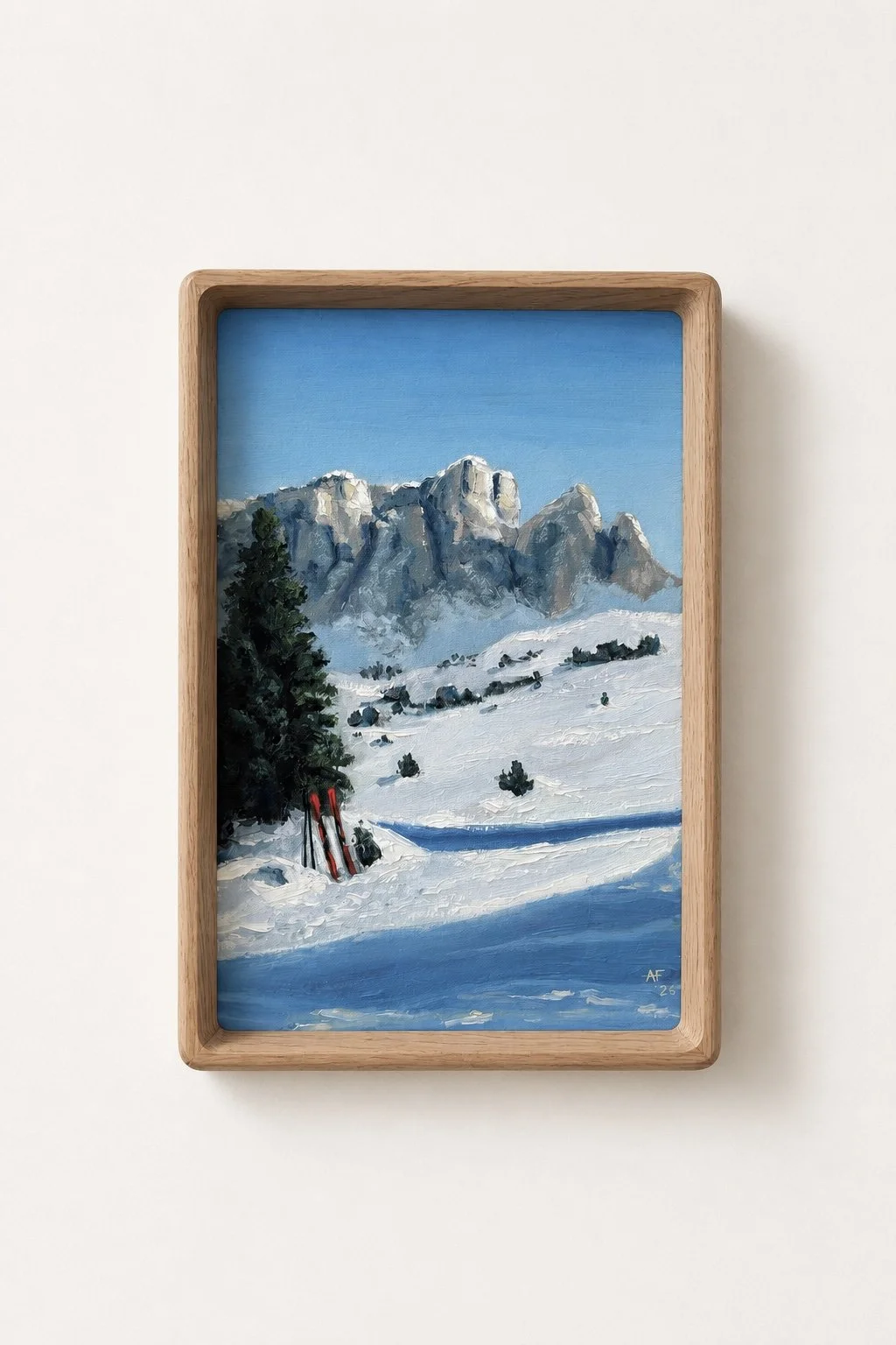 Dolomites Val Gardena Ski perfect day red skis