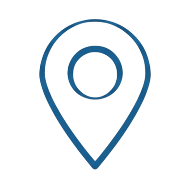 Blue location pin icon on a black background.