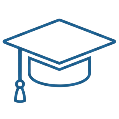 Outline drawing of a graduation cap with a tassel.