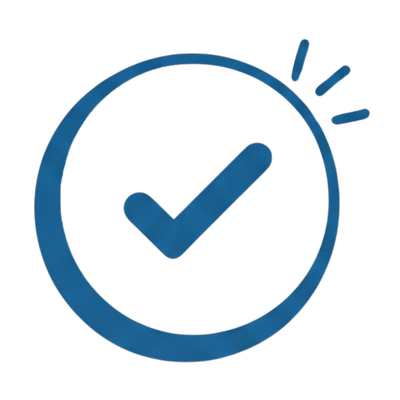 Blue checkmark inside a circle with a small checkmark in the top right corner indicating approval or verification.