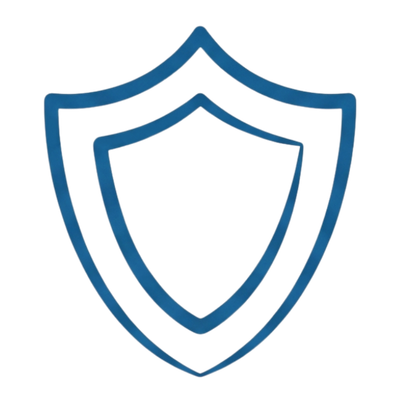 Outline of a shield with a layered design in shades of blue