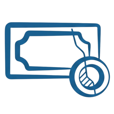 Digital illustration of a computer monitor with a pie chart on a disc overlay, representing analytics or data visualization.