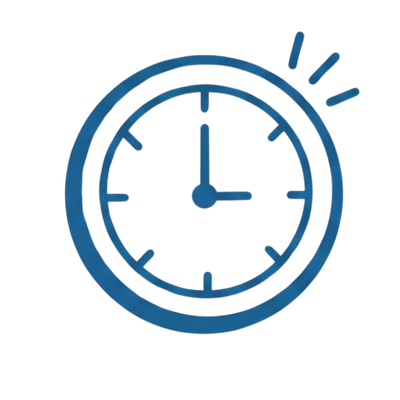 Clock showing 3:00 with motion lines indicating urgency or quick movement.