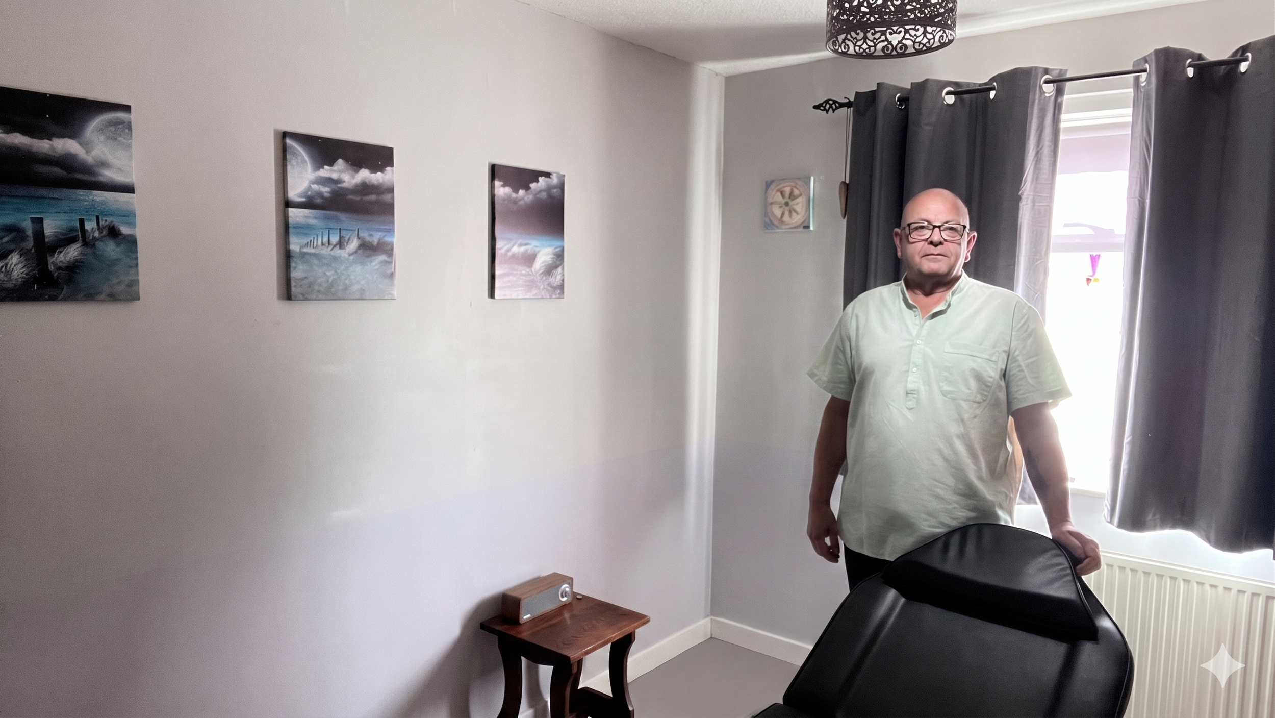 Kevin Stead, certified Angelic Reiki practitioner in his South Elmsall, West Yorkshire treatment room.