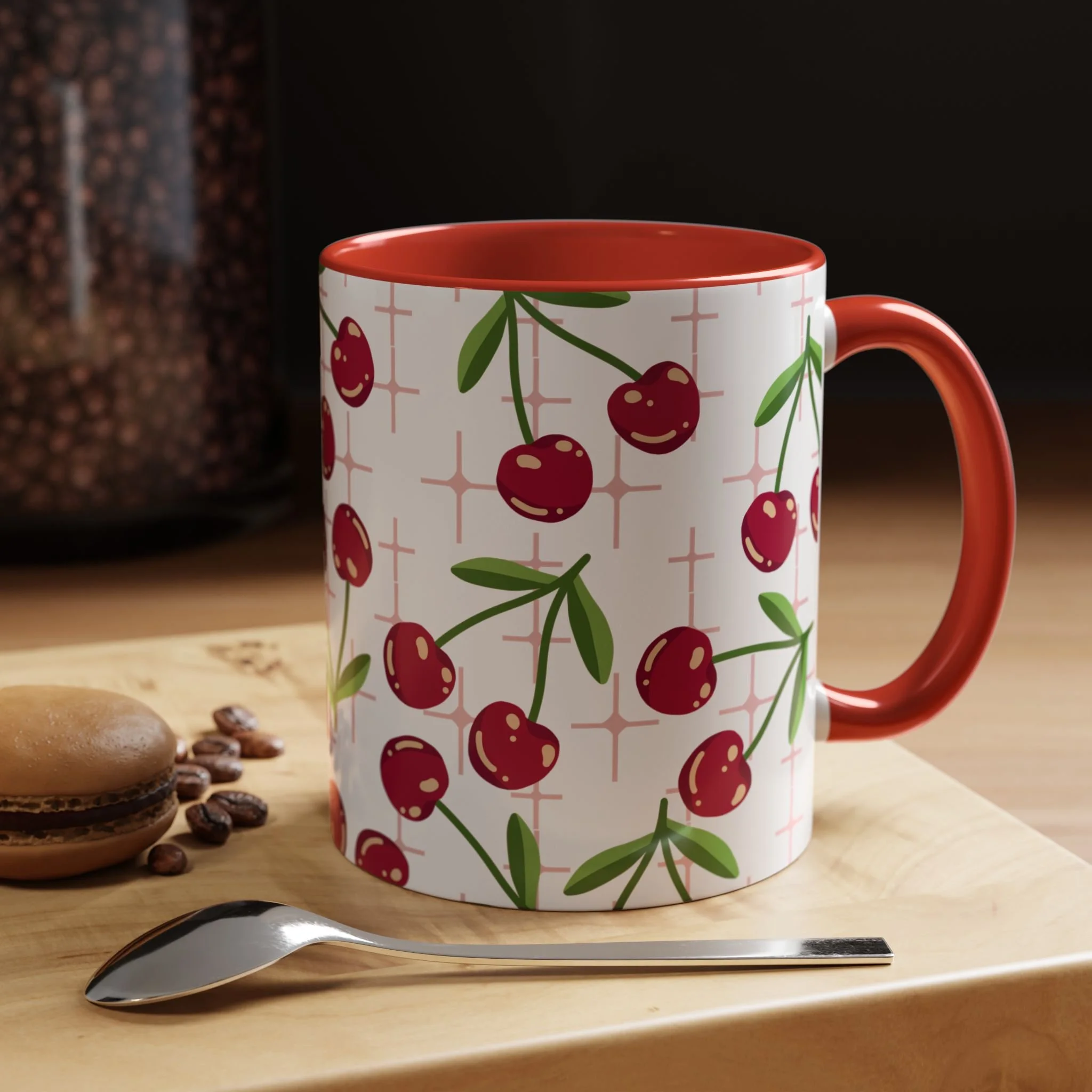 Retro Cherry Coffee Mug | Cute Vintage Cherry Ceramic Mug | Red Accent Tea Cup | Cottagecore Kitchen Gift