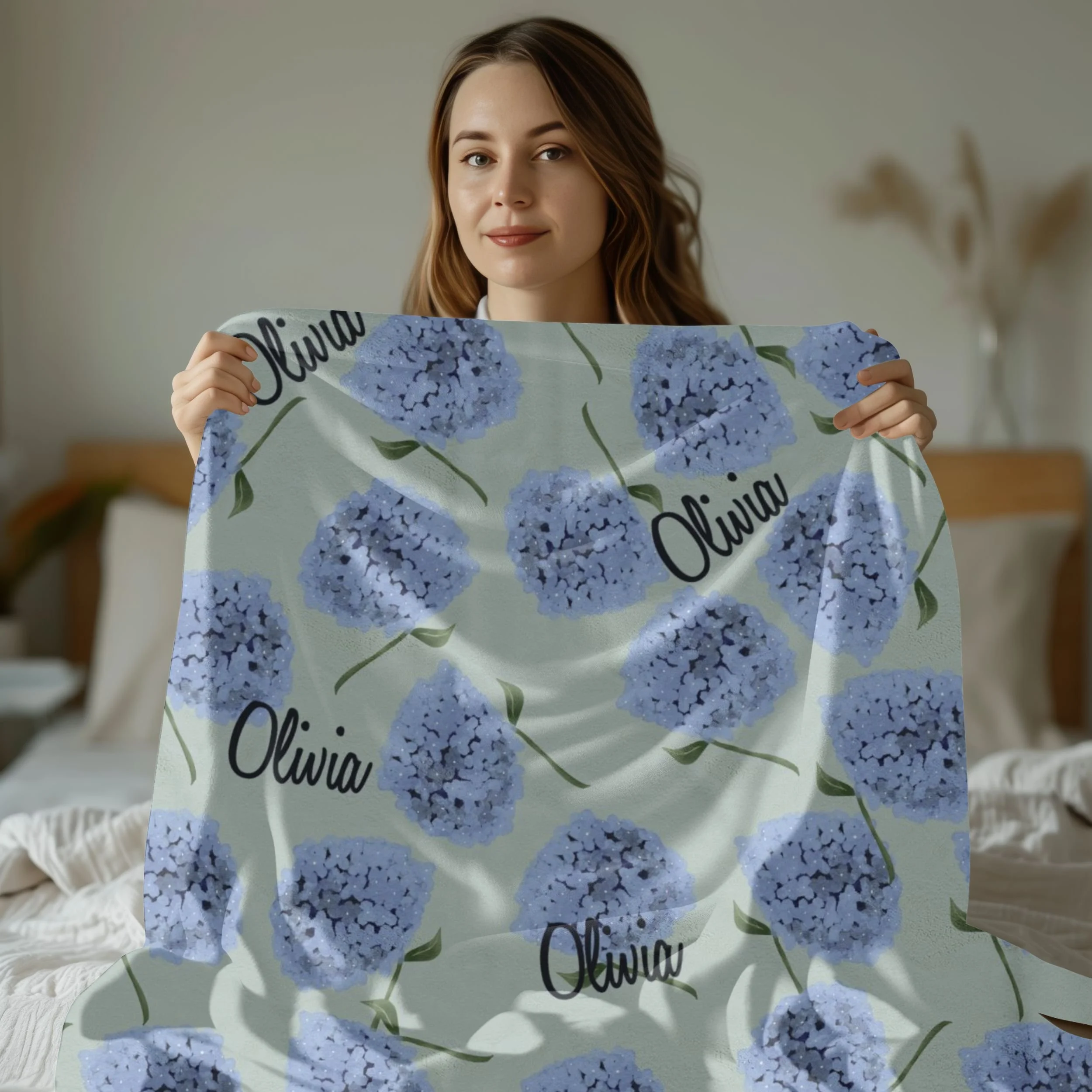 Blue Hydrangea Minky Blanket | Floral Throw Blanket | Cottagecore Cozy Blanket | Botanical Home Decor