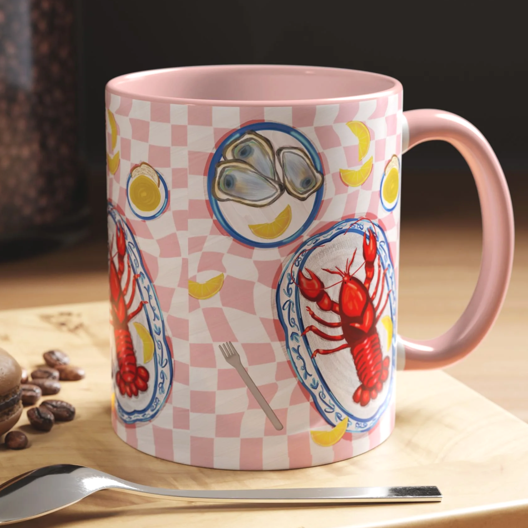 Coastal Bistro Mug — Bistro Lobster & Oyster Ceramic Coffee Cup (11/15oz)