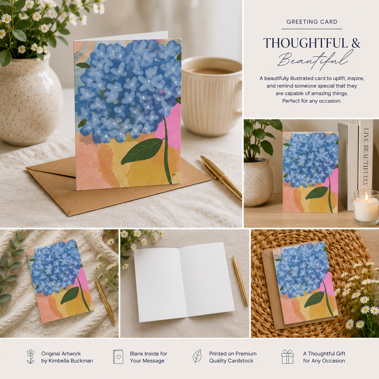 Blue Hydrangea Greeting Card - Floral Note Cards - Botanical Blank Card