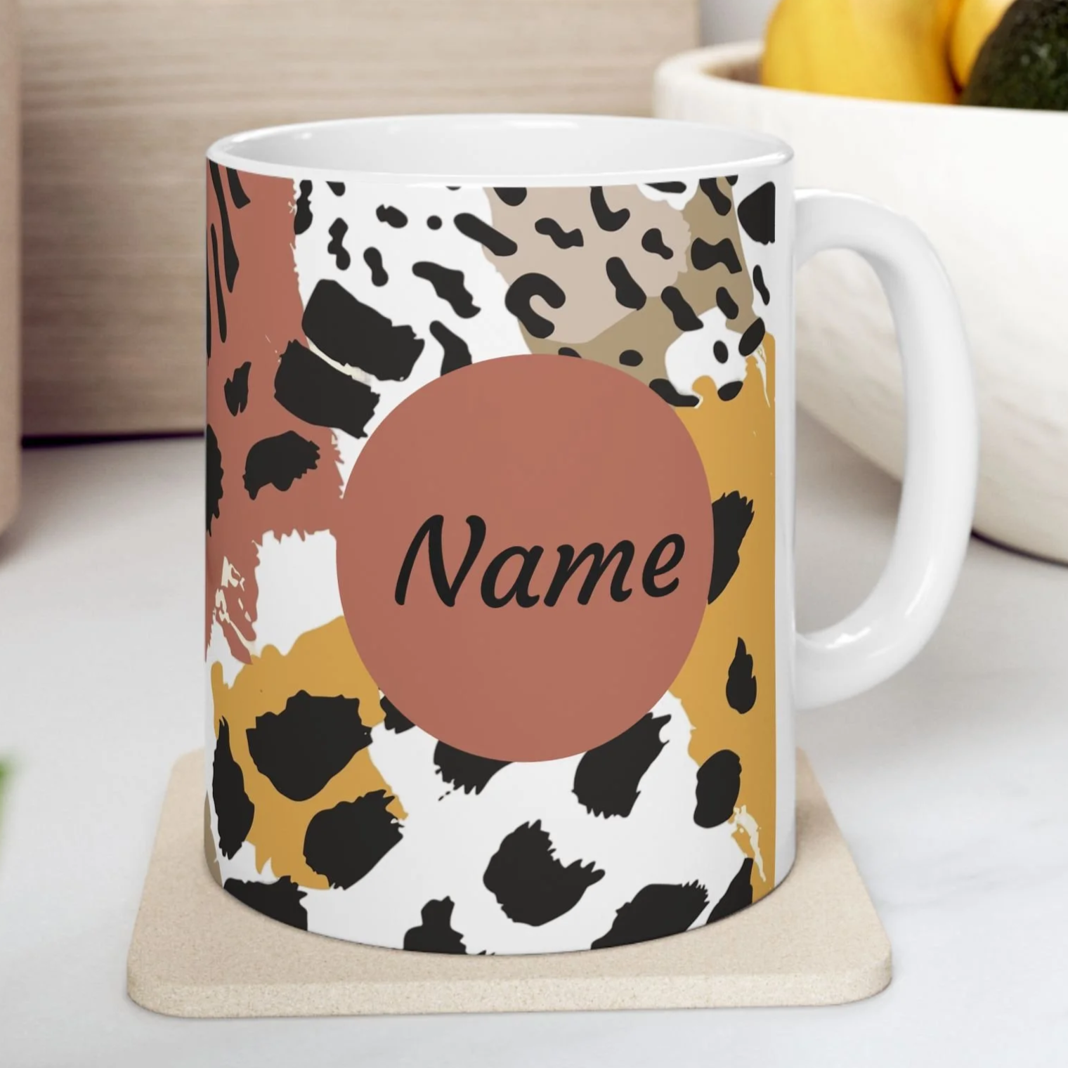 Personalized Animal Print Coffee Mug | Custom Name Mug | Modern Safari Ceramic Coffee Cup | Personalized Gift for Her