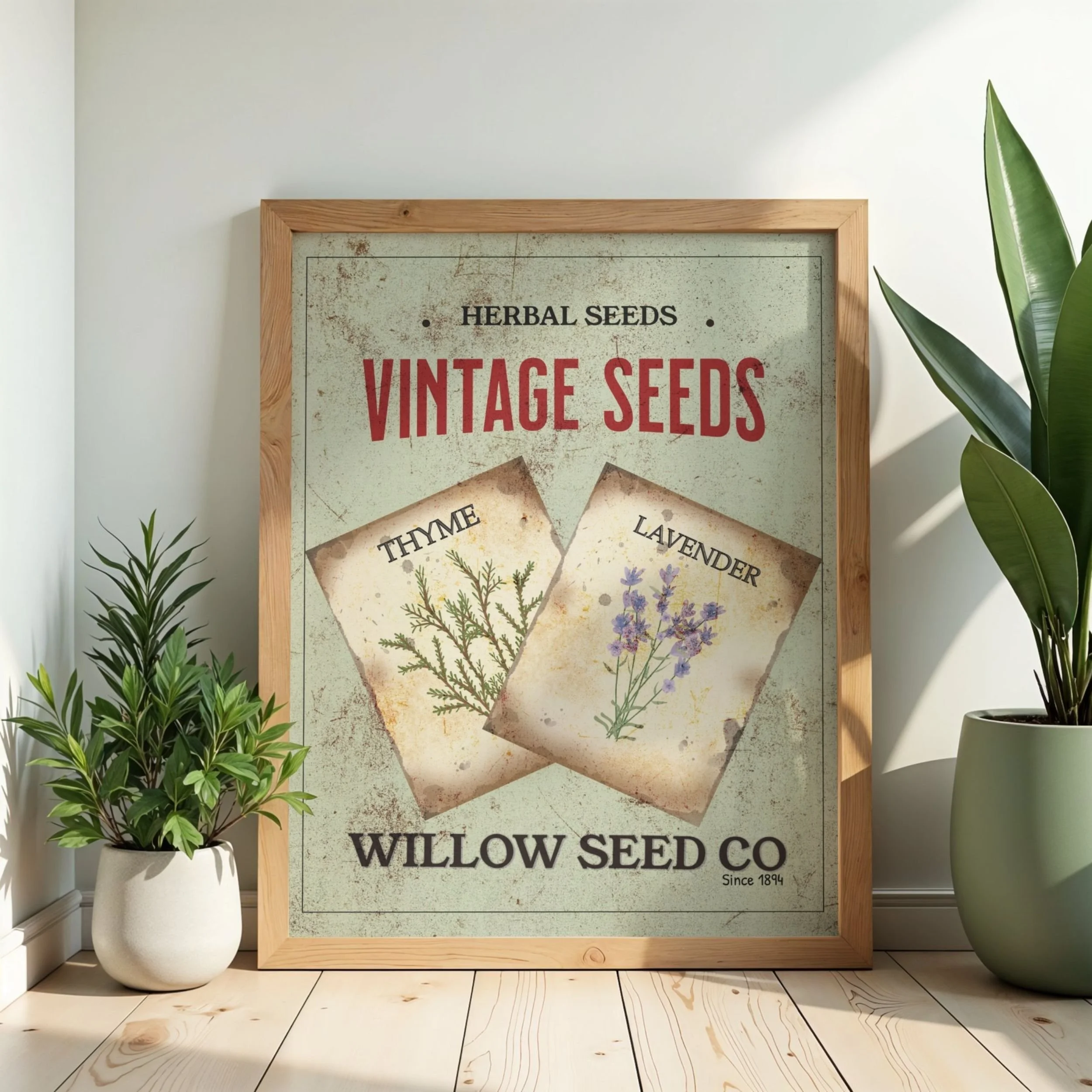 Vintage Seeds Wall Print — Seed Packets Herb Art Print - Sage Green Farmhouse Wall Art