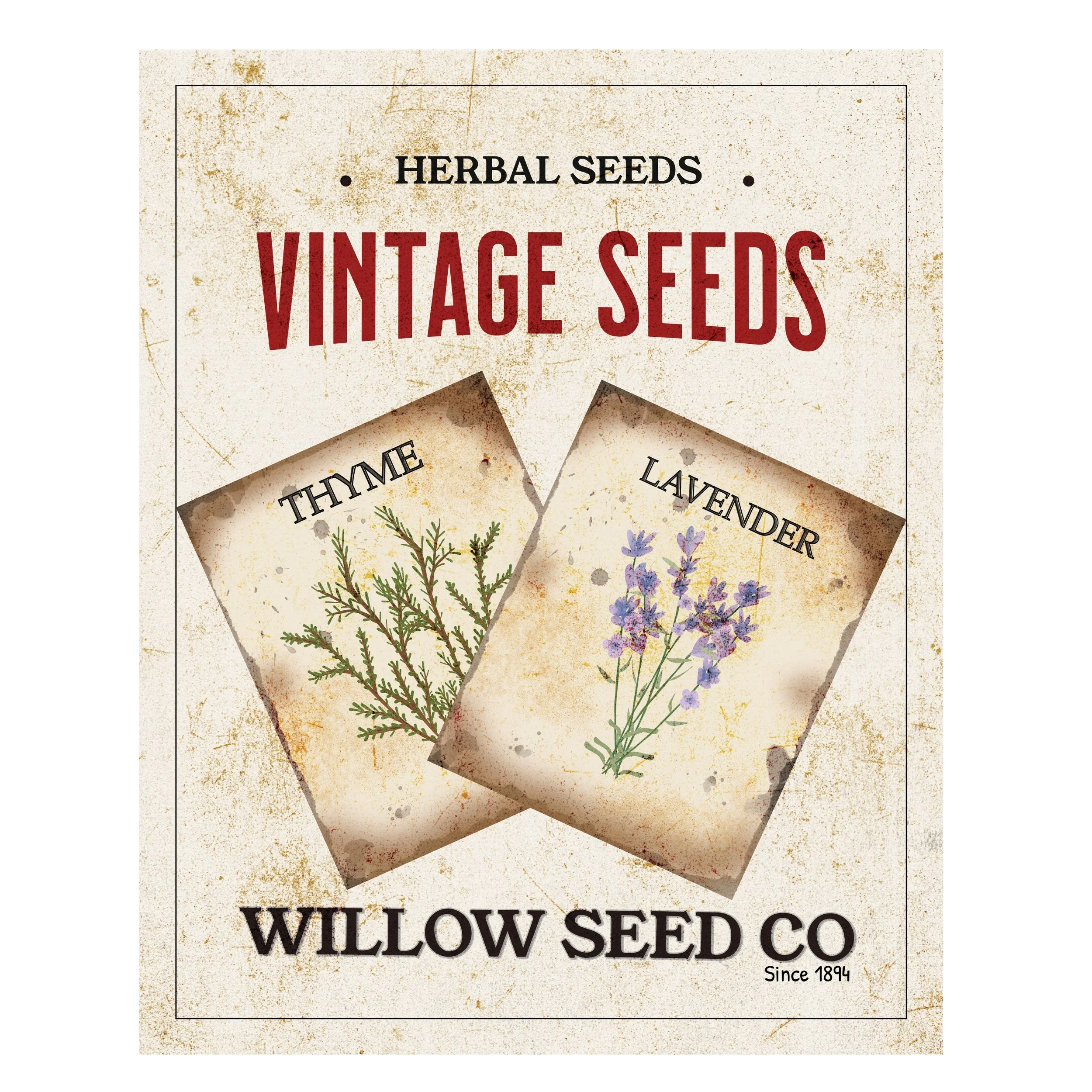 White Herb Vintage Seeds Wall Print — Seed Packets Herb Art Print - Farmhouse Wall Art